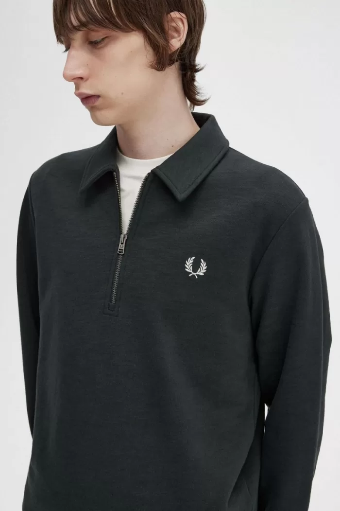 Fred Perry Zip Neck Collar Men’s Sweatshirts Night Green MLUHF0326