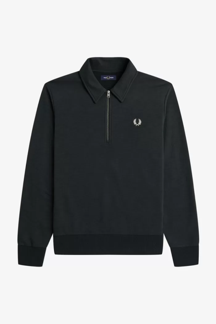 Fred Perry Zip Neck Collar Men’s Sweatshirts Night Green MLUHF0326